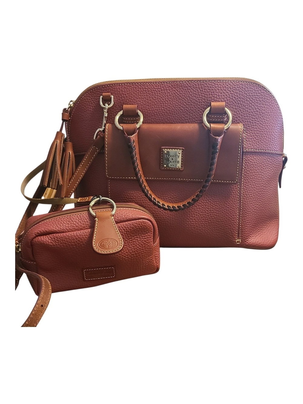 Dooney & Bourke Terracotta Pebbled Leather Satchel with Matching Pouch and Fob